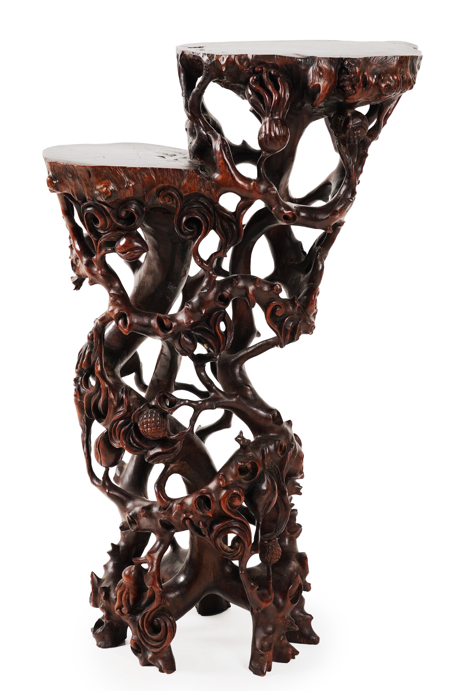 A Chinese rootwood tiered stand, 19th century